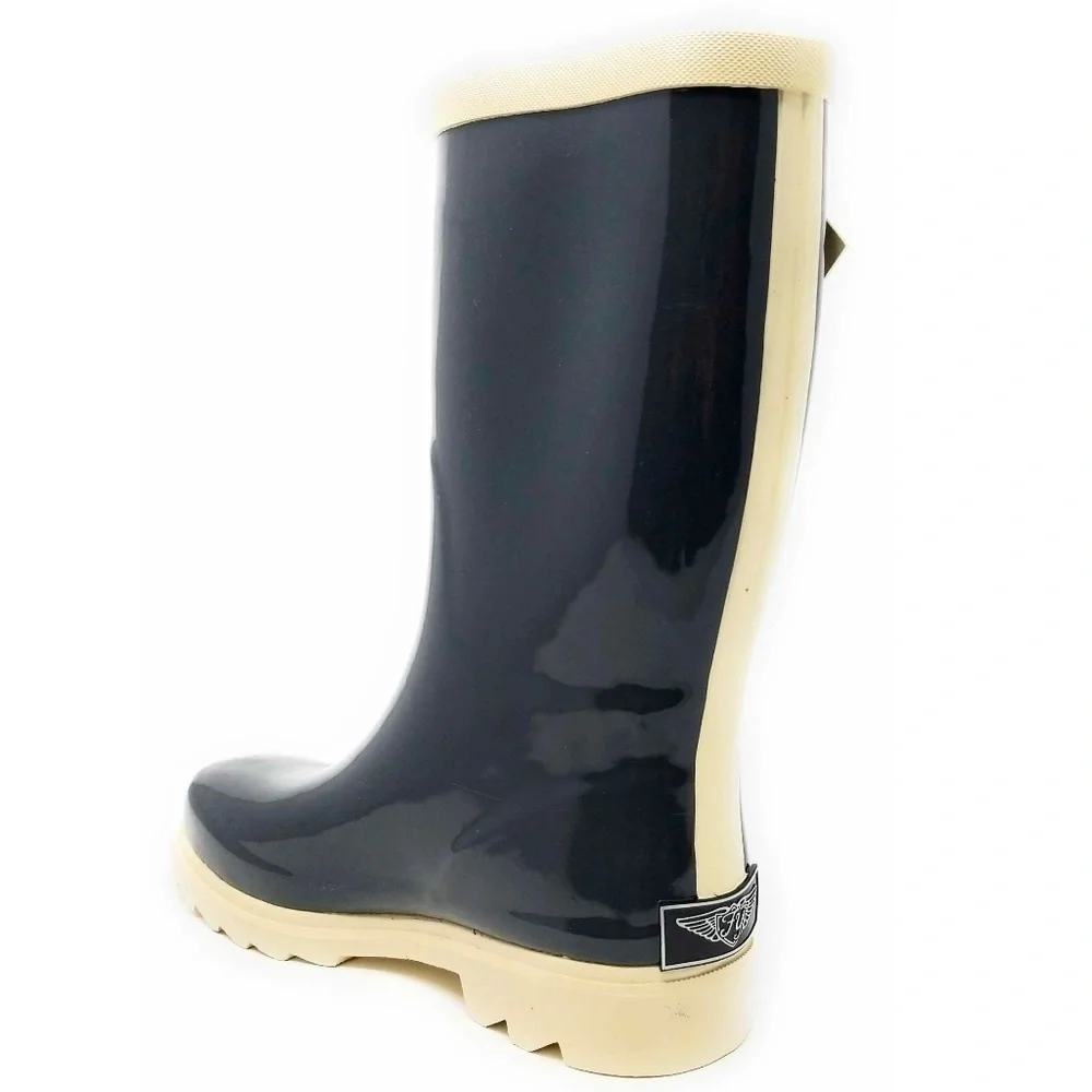 Women Mid Calf Rain Boots, #6048, Grey Beige